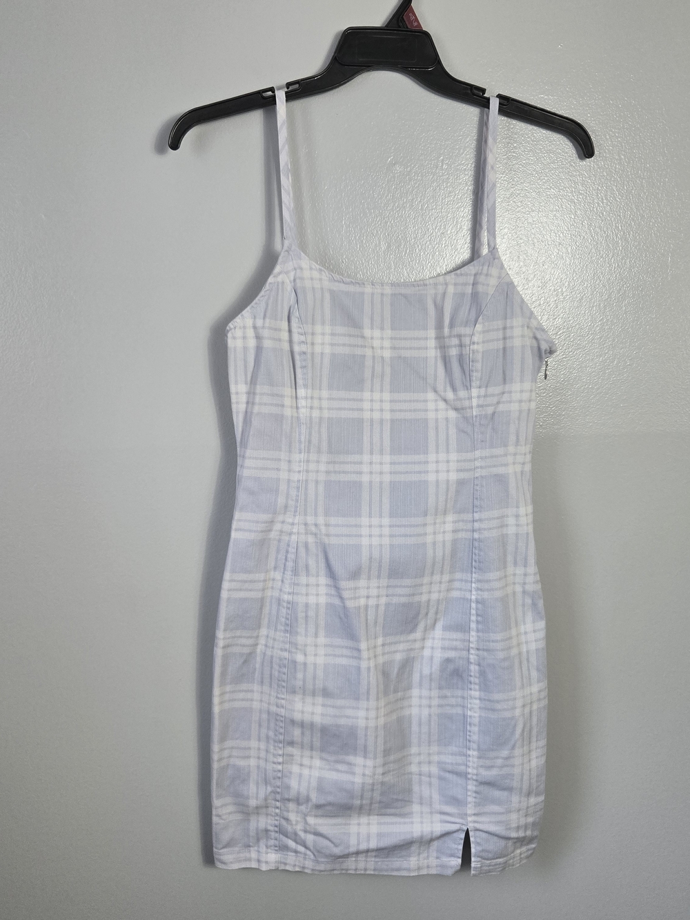Crown & Ivy Cabana Blue White Plaid Stretch Cami Slit Mini Dress Y2K Medium